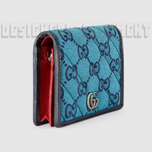GUCCI Multicolor quilted GG canvas MARMONT GG logo leather trim snap MINI wallet - Picture 3 of 6